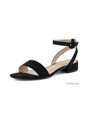 Vegan Suede Low Block Heel One Band Ankle Strap Sandals